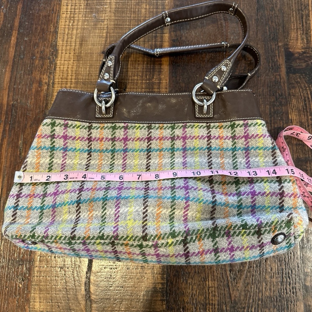 COACH Penelope Tattersall Plaid Wool Tweed Patent Leather Tote Bag F15456 - Picture 5 of 7